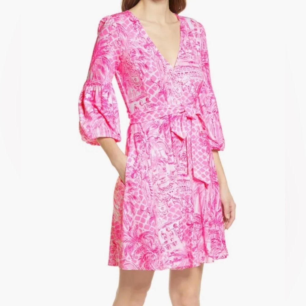 Lilly Pulitzer Chace size XS Wrap Dress in Pink Blossom Palm Beach Paradise